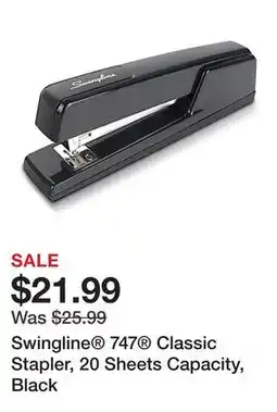 Office Depot Swingline 747 Classic Stapler, 20 Sheets Capacity, Black offer