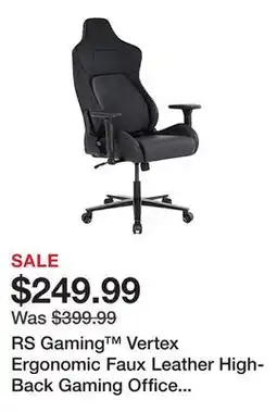 Office Depot RS Gaming Vertex Ergonomic Faux Leather High-Back Gaming Office Chair, Black, BIFMA Compliant offer