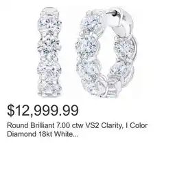 Costco Round Brilliant 7.00 ctw VS2 Clarity, I Color Diamond 18kt White Gold Hoop Earrings offer