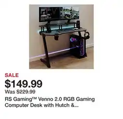 Office Depot RS Gaming Venno 2.0 RGB Gaming Computer Desk with Hutch & Integrated Power, Black, BIFMA Compliant offer