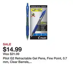 Office Depot Pilot G2 Retractable Gel Pens, Fine Point, 0.7 mm, Clear Barrels, Blue Ink, Pack Of 12 Pens offer