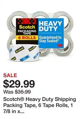 Office Depot Scotch Heavy Duty Shipping Packing Tape, 6 Tape Rolls, 1 7/8 in x 54.6 yd, 3 Core, Designed - 385062 offer