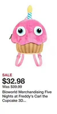 Game Stop Bioworld Merchandising Five Nights at Freddy's Carl the Cupcake 3D Plush Mini Backpack offer