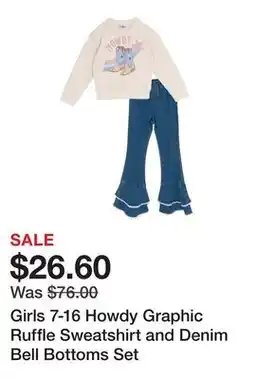 Belk Girls 7-16 Howdy Graphic Ruffle Sweatshirt and Denim Bell Bottoms Set offer