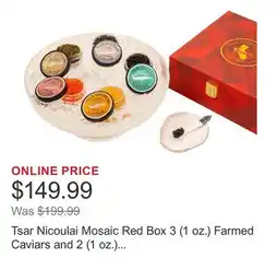 Costco Tsar Nicoulai Mosaic Red Box 3 (1 oz.) Farmed Caviars and 2 (1 oz.) Wild American Roes offer