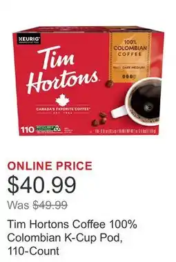 Costco Tim Hortons Coffee 100% Colombian K-Cup Pod, 110-Count offer