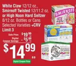 Smart & Final White Claw, Smirnoff Twisted or High Noon Hard Seltzer offer