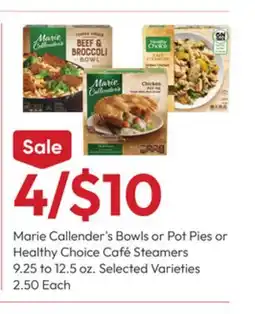Stater Bros Marie Callender's Bowls or Pot Pies or Healthy Choice Café Steamers offer