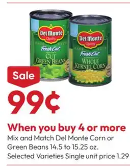 Stater Bros Del Monte Corn or Green Beans offer