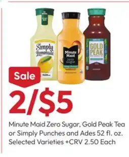 Stater Bros Minute Maid Zero Sugar, Gold Peak Tea or Simply Punches and Ades offer