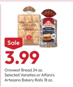 Stater Bros Oroweat Bread 24 oz. Selected Varieties or Alfaro's Artesano Bakery Rolls 18 oz offer