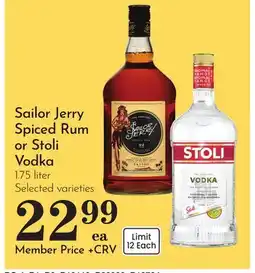 Pavilions Sailor Jerry Spiced Rum or Stoli Vodka offer