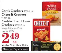 Pavilions Carr's Crackers 4.25-5 oz. Cheez-It Crackers 9-12.4 oz. Keebler Town House Crackers 9.2-13.8 oz offer