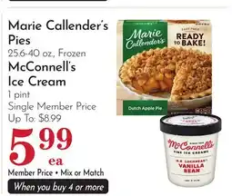 Pavilions Marie Callender's Pies 25.6-40 oz., Frozen McConnell's Ice Cream 1 pint offer