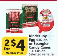 Pavilions Kinder Joy Egg 0.07 oz. or Spangler Candy Canes 1.4-1.85 oz offer