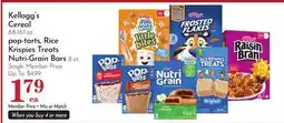 Pavilions Kellogg's Cereal 8.8-16.1 oz. pop-tarts, Rice Krispies Treats Nutri-Grain Bars 8 ct offer
