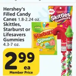 Pavilions Hershey's Filled Candy Canes 1.8-2.24 oz. Skittles, Starburst or Lifesavers Gummies 4.3-7 oz offer