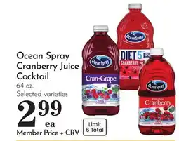 Pavilions Ocean Spray Cranberry Juice Cocktail offer