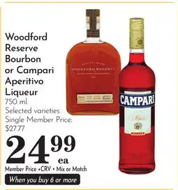 Pavilions Woodford Reserve Bourbon or Campari Aperitivo Liqueur offer