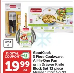 Pavilions GoodCook 3 Piece Cookware, All-In-One Pan or In Drawer Knife Block Set offer