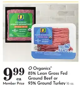 Pavilions O Organics 85% Lean Grass Fed Ground Beef or 93% Ground Turkey offer