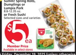 Albertsons Summ! Spring Rolls, Dumplings or Lumpia Pork 8.8-12.35 oz. or Fresh Sushi offer