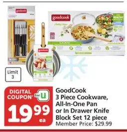 Albertsons GoodCook 3 Piece Cookware, All-In-One Pan or In Drawer Knife Block Set 12 piece offer