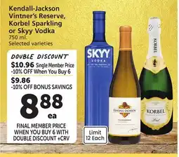 Albertsons Kendall-Jackson Vintner's Reserve, Korbel Sparkling or Skyy Vodka offer