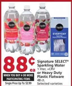 Albertsons Signature SELECT Sparkling Water 1 liter, + CRV or Heavy Duty Plastic Flatware 48 ct offer