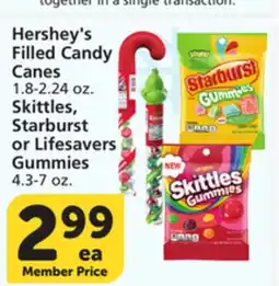 Albertsons Hershey's Filled Candy Canes 1.8-2.24 oz. Skittles, Starburst or Lifesavers Gummies 4.3-7 oz offer