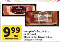 Albertsons Hempler's Bacon 20 oz. or Hormel Black Label Bacon 24 oz offer
