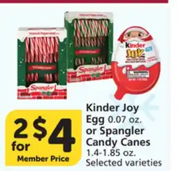 Albertsons Kinder Joy Egg 0.07 oz. or Spangler Candy Canes 1.4-1.85 oz offer