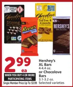 Albertsons Hershey's XL Bars 4-4.4 oz. or Chocolove Bars 3.1-3.2 oz offer