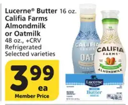Vons Lucerne Butter 16 oz. Califia Farms Almondmilk or Oatmilk 48 oz offer
