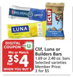 Vons Clif, Luna or Builders Bars offer