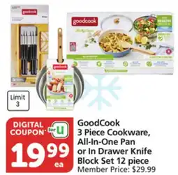 Vons GoodCook 3 Piece Cookware, All-In-One Pan or In Drawer Knife Block Set 12 piece offer
