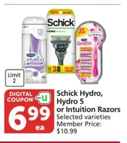 Vons Schick Hydro, Hydro 5 or Intuition Razors offer