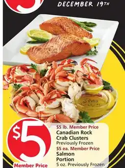 Vons Canadian Rock Crab Clusters Previously Frozen, Salmon Portion 5 oz offer