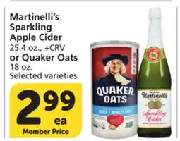 Vons Martinelli's Sparkling Apple Cider 25.4 oz., +CRV or Quaker Oats 18 oz offer