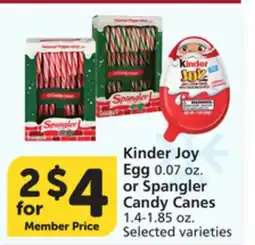 Vons Kinder Joy Egg 0.07 oz. or Spangler Candy Canes 1.4-1.85 oz offer