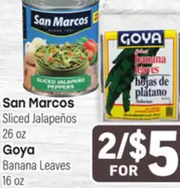 Tony’s Fresh Market San Marcos Sliced Jalapeños 26oz Goya Banana Leaves 16oz offer