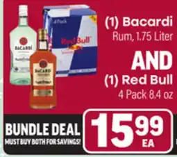 Tony’s Fresh Market Bacardi, Rum, 1.75 Liter or Red Bull 4 Pack 8.4oz offer