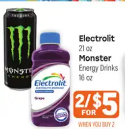 Tony’s Fresh Market Electrolit 21oz Monster Energy Drinks 16oz offer