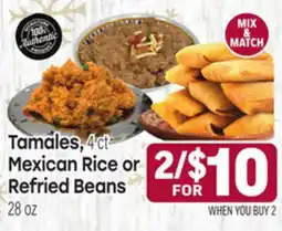 Tony’s Fresh Market Tamales, 4ct Mexican Rice or Refried Beans, 28 oz offer