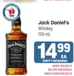 Tony’s Fresh Market Jack Daniel's Whiskey offer