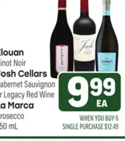 Tony’s Fresh Market Elouan Pinot Noir Josh Cellars Cabernet Sauvignon or Legacy Red Wine La Marca Prosecco 50mL offer