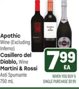 Tony’s Fresh Market Apothic Wine or Casillero del Diablo Wine or Martini & Rossi Asti Spumante offer