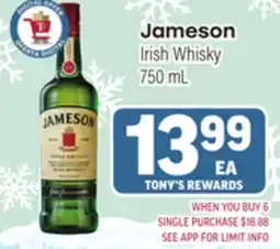 Tony’s Fresh Market Jameson Irish Whisky offer