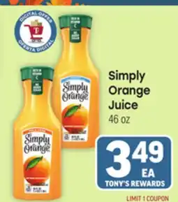 Tony’s Fresh Market Simply Orange Juice offer