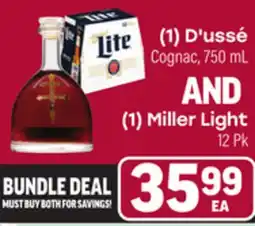 Tony’s Fresh Market (1) D'ussé Cognac, 750 mL AND Miller Light 12 Pk offer
